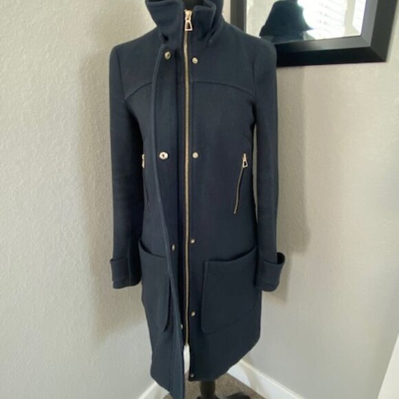 ZARA Trafaluc Navy Blue Wool Parka Coat Jacket XS - Picture 5 of 14